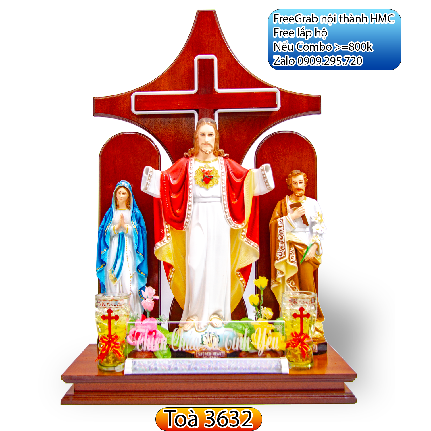 [2023-2024] Toà thờ + Chúa Kito Maria Chất lượng Altar Jesus Christ Mary Joseph Cross