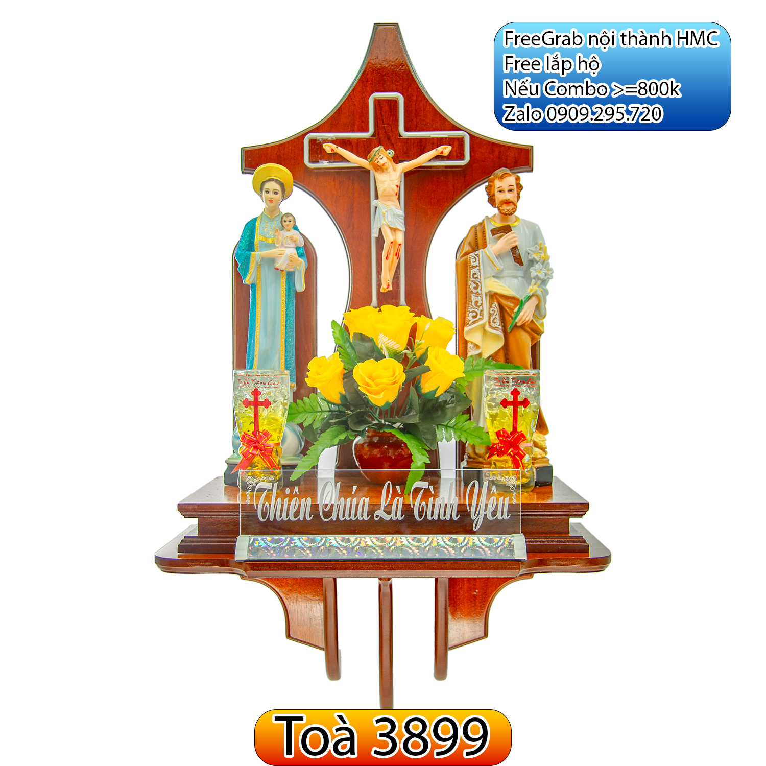 [2023-2024] Toà thờ + Chúa Kito Maria Chất lượng Altar Jesus Christ Mary Joseph Cross