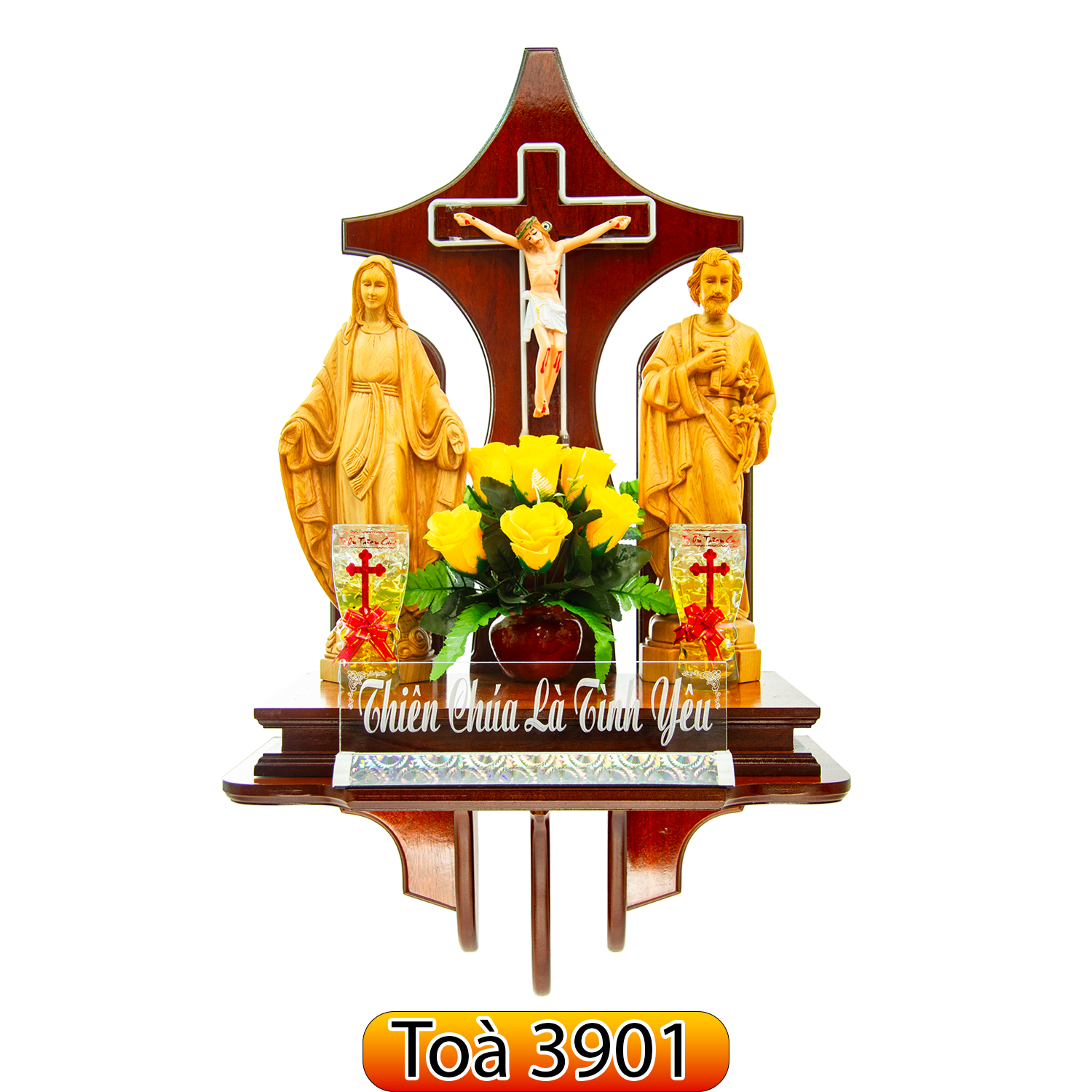 [Cao Cấp] Toà Thờ Tượng gỗ Pơmu- Bàn thờ Chúa- Altar Mary Joseph Jesus christ Real wood